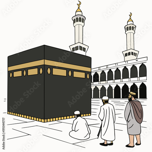 The kaaba in mecca with people in traditional attire