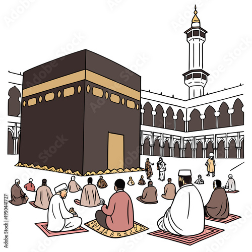 Muslims praying in front of the kaaba