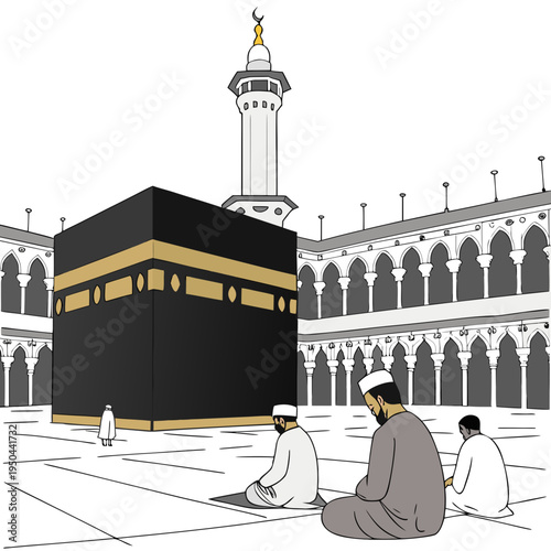 Men sitting in front of the kaaba