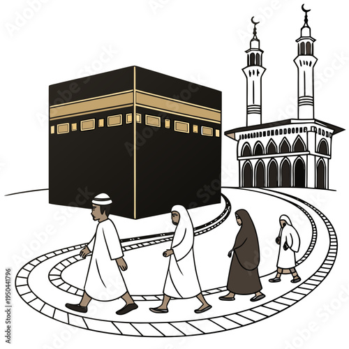 Pilgrims walking around the kaaba in mecca