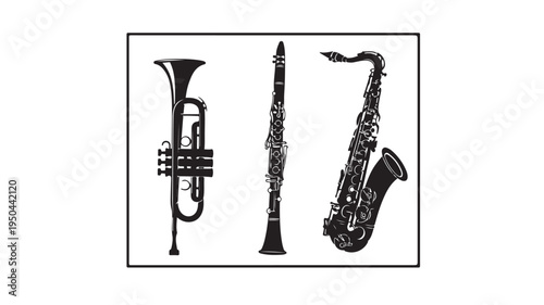 Tuba Clarinet Saxophone Musical Instruments For Music Education Concepts