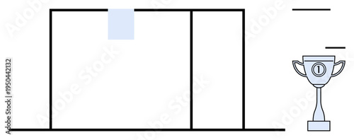 Achievement concept. Simple design showing a doorway outline opportunity and progress with a trophy for achievement. Achievement visuals for education, career, personal growth, competitions, business