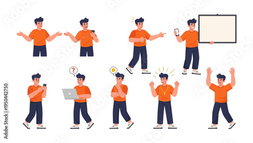 Man in Multiple Poses: A series of illustrations capturing a man in diverse poses, each one portraying a different emotion or action.