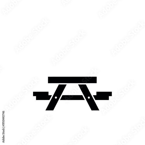 Simple black picnic table icon illustration.