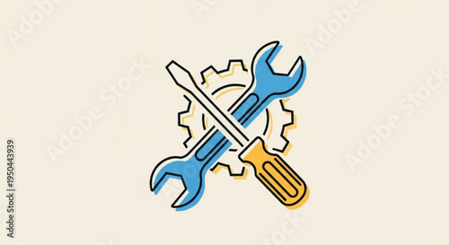 Tools for repair and maintenance wrench and screwdriver crossed over gear symbolizing fixing and construction work