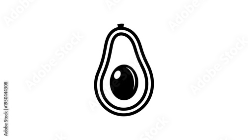 Minimalist black and white icon of half avocado with seed