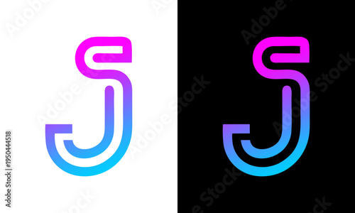 Vibrant neon letter S gradient design on white and black backgrounds