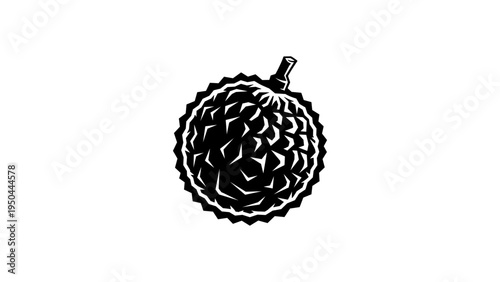 Black and white durian fruit silhouette with geometric patterns