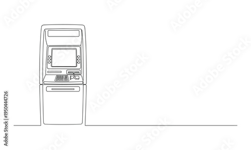 Modern ATM machine vector icon with screen keyboard and cash dispenser for finance