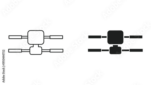 Abstract Network Connection Icon - Line Art and Silhouette