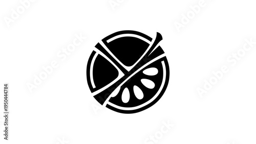 Minimalist black and white citrus slice icon with bold lines
