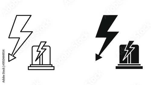 Electricity Warning Symbol Icons - Outline and Solid - Danger, Power, Voltage, Energy