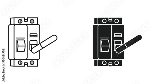Electrical Circuit Breaker Icon Set - Black and White Line Art & Solid Silhouette