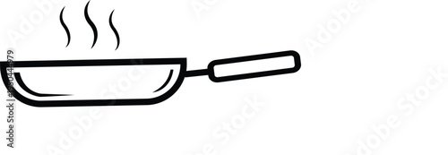 A simple line drawing of a hot frying pan with steam rising