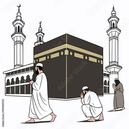 Pilgrims praying near the kaaba in mecca