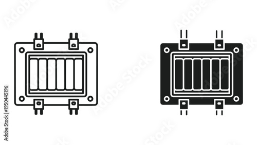 Solar Panel Icon Set: Line Art and Solid Silhouette for Energy, Technology and Sustainability Concepts