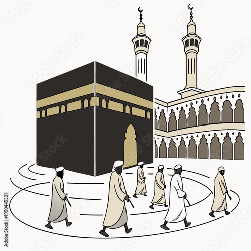 Pilgrims walking around the kaaba in mecca