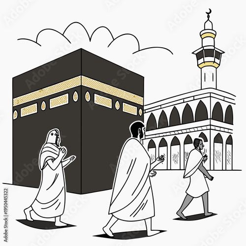 Pilgrims walking towards the kaaba and mosque