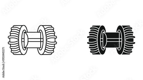 Double Tire Axle Icon Set - Line Art and Solid Black Vector Illustrations
