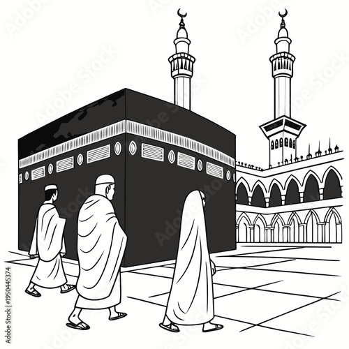 Pilgrims walking around the kaaba in mecca