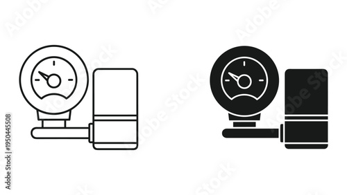 Tire Pressure Gauge Icon - Line Art and Solid Black Versions