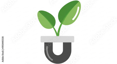 Green plant sprout grows from black magnet with white top symbolizing growth and attraction