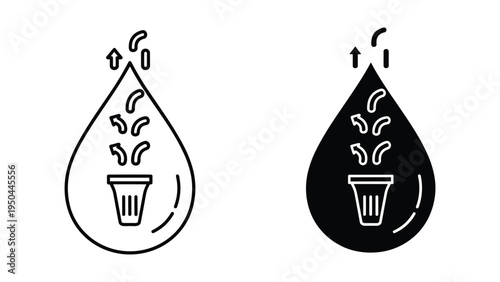 Waterdrop with Trash Bin and Upward Arrows, Icon for Recycling, Waste, and Cleanliness