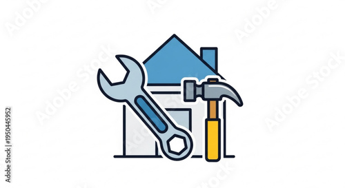 House with wrench and hammer for home repair and diy projects