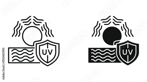 UV Protection Icon Set: Sun, Waves, and Shield Symbols for Sunscreen and Skin Care