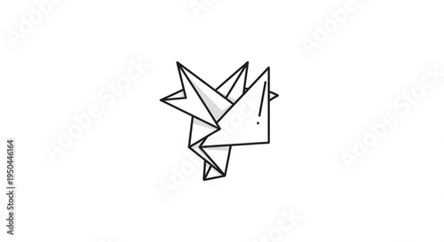 A delicate origami dog made from white paper with black outlines showcasing intricate folding techniques on a plain white background