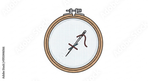 Embroidery hoop with crossed swords on white fabric background