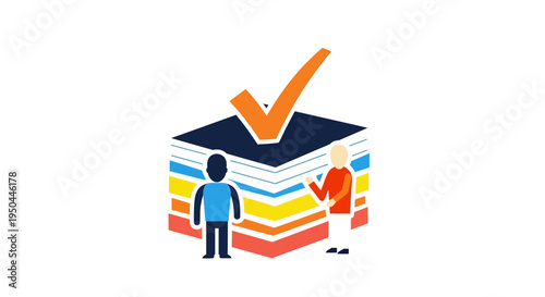 Person standing beside large book stack.