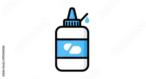 Glue bottle with nozzle dispensing adhesive white and blue plastic container for crafting and household use