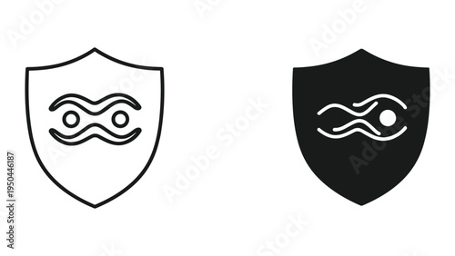 Shield Icon with Eye Symbol, Security and Protection Concept, Black and White