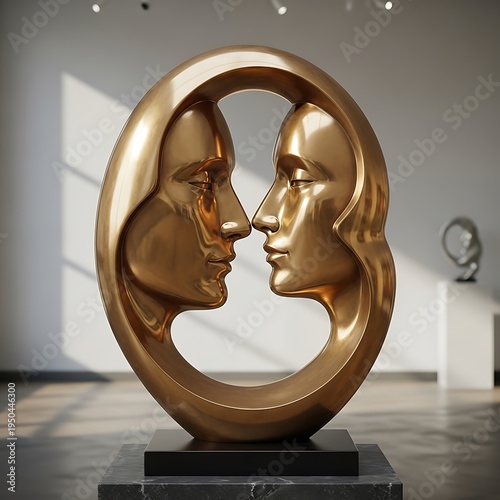 Golden Faces Sculpture - A Symbol of Connection and Harmony.