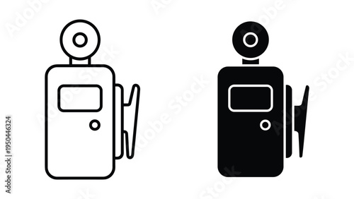 Retro Gas Pump Icon Set: Line Art and Silhouette for Fueling Stations & Transportation