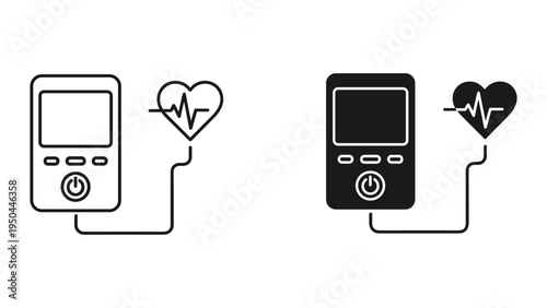 Vector icons of a blood pressure monitor and heartbeat EKG line on a white background