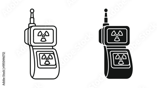 Radiation Detector Geiger Counter Icon Set - Line Art and Solid Style