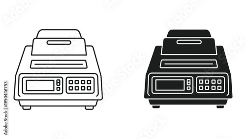 Lab equipment: Line art and silhouette of a thermocycler machine, PCR machine