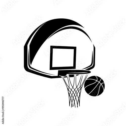 Basketball hoop and ball silhouette, sport equipment, isolated on white background