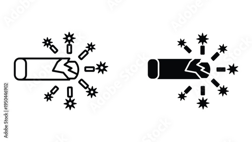 Broken Wire or Cable with Sparks, Electrical Hazard Symbol, Icon Set