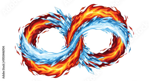 Infinity Symbol: Fire and Ice Elements Intertwined, Representing Balance and Eternity