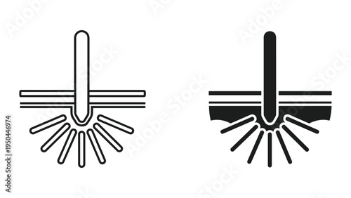 Abstract scientific illustration of a nozzle emitting rays or waves into a porous material or liquid