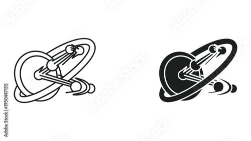 Futuristic Space Station Orbiting Planet, Sci-Fi Abstract Symbol, Vector Icon