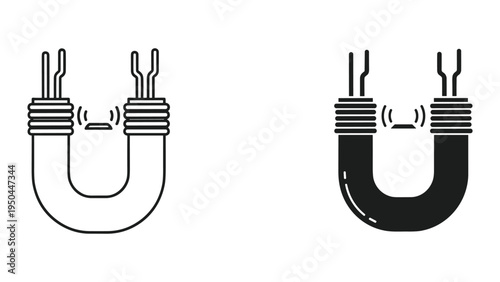 U-shaped wire with connecting waves illustration, black and white, communication concept