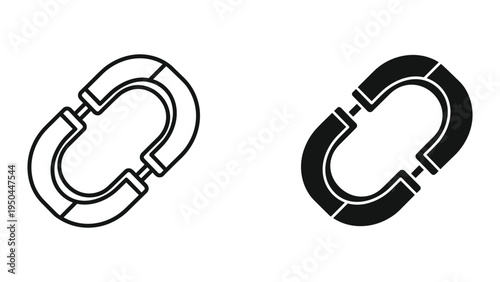 Two Chain Links Icon: Outline and Solid Fill, Isolated on White Background