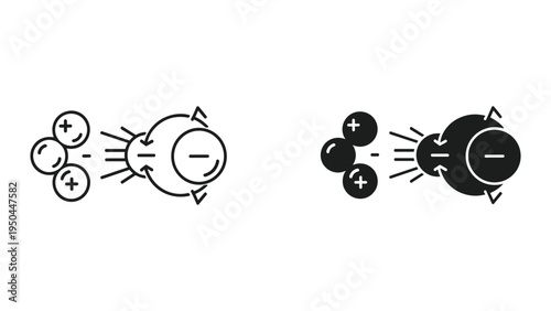 Attraction between positive and negative charges, ion interaction, chemical bonding, science icon