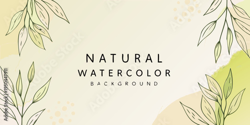 Delicate botanical illustration with watercolor washes and the word natural