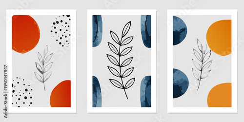Minimalist botanical art prints with abstract shapes and neutral tones
