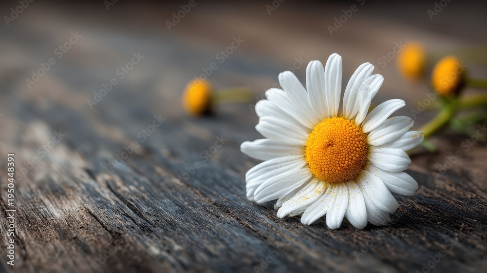 Obraz premium Chamomile flower on wooden background